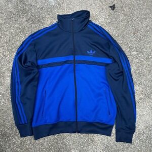 Adidas Originals Mens Blue Colorblock Trefoil Track Jacket Large Full Zip Stripe